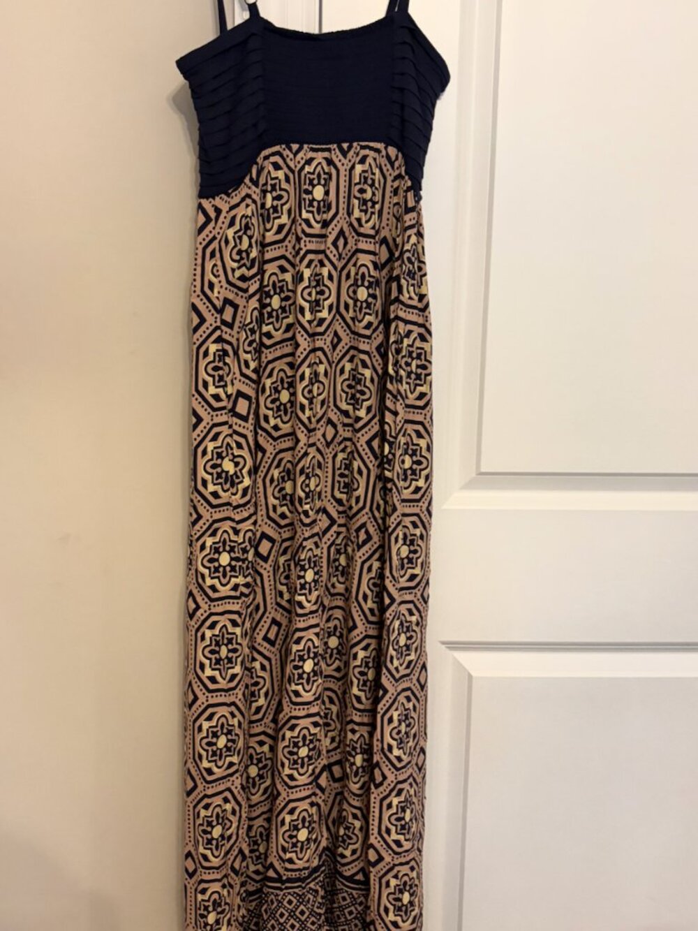 Lilka Anthropologie Geometric Cami Dress | XS | Navy & Peach - Picture 4 of 5